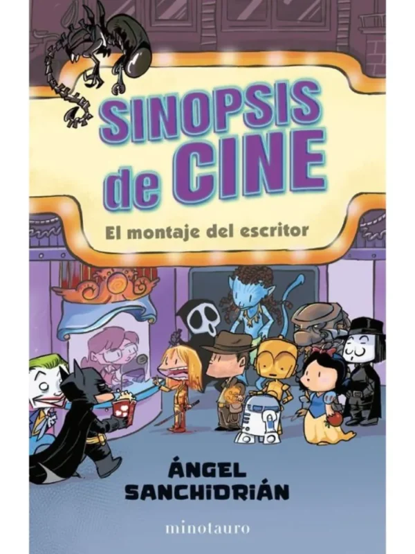Libro "Sinopsis de cine 1" de Ángel Sanchidrián, con un diseño que sugiere humor y referencias cinematográficas