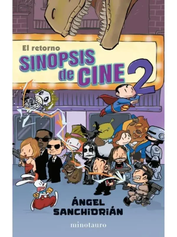 Libro "Sinopsis de cine 2" de Ángel Sanchidrián, con un diseño que sugiere comedia, cine y referencias populares