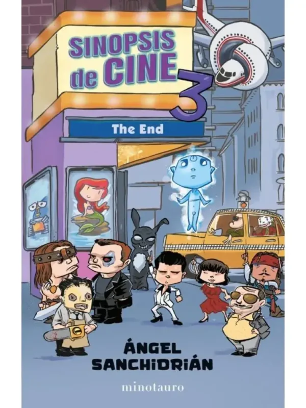 Libro "Sinopsis de cine 3" de Ángel Sanchidrián, con un diseño que sugiere comedia, cine y referencias populares